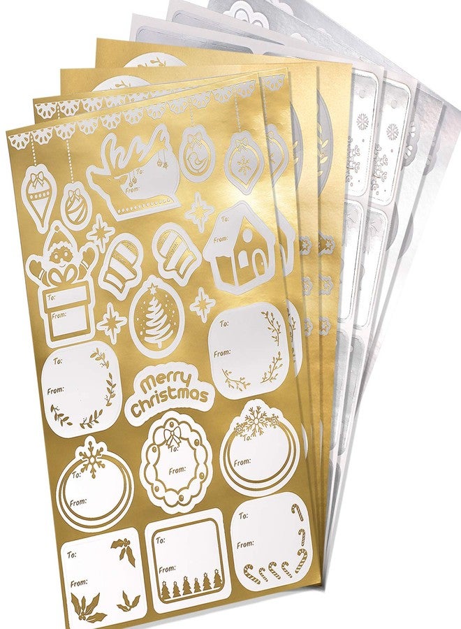 Whaline Christmas Gold Silver Foil Gift Tags Xmas Self Adhesive Name Tag Stickers Foil Assorted Pattern Presents Labels for Gift Boxes Wrapping Paper Xmas Party Holiday Decor, 100Pcs 8 Sheets - Image 1